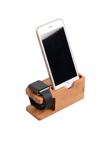 Natural Bamboo Charging Dock Station Bracket Cradle Stand Phone Holder For Apple